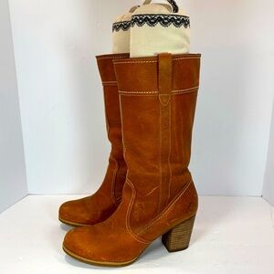 Timberland Earthkeepers Leather Campus Boots Tall Tan/Brown Women 9 Boho Heeled